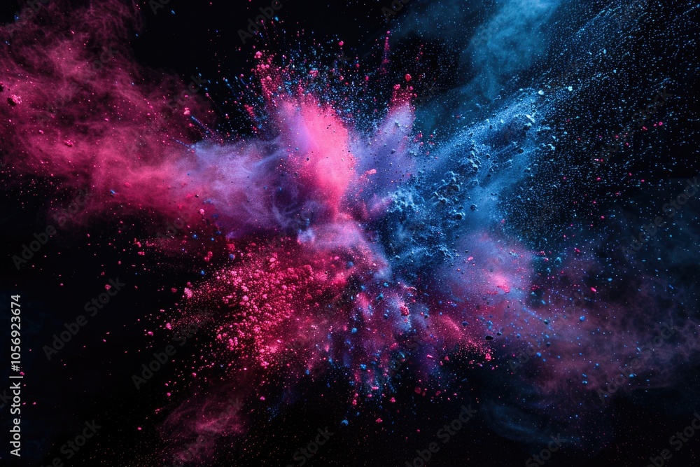 Naklejka premium Explosion Color. Abstract Design with Colored Powder Texture on Black Background