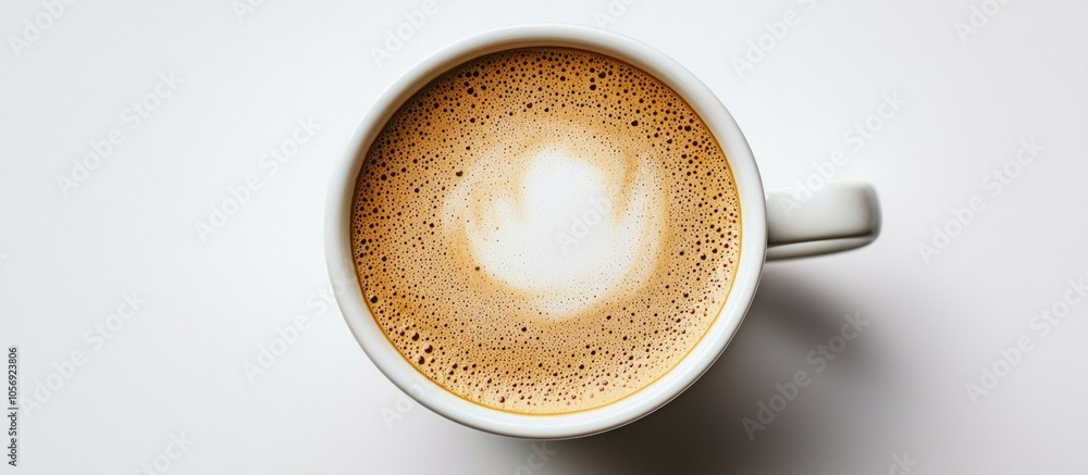 Cup Of Coffee With Foam Isolated On White All In Focus Top View Cup Of Coffee With Foam Isolated On White All In Focus Top View