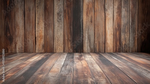 Vintage wood wall and textured room background suitable for showcasing products or food in a creative display or montage