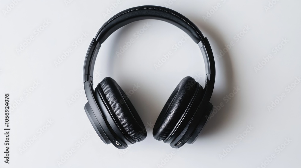 Wireless overhead black headphones isolated on a white background Wireless overhead black headphones isolated on a white background