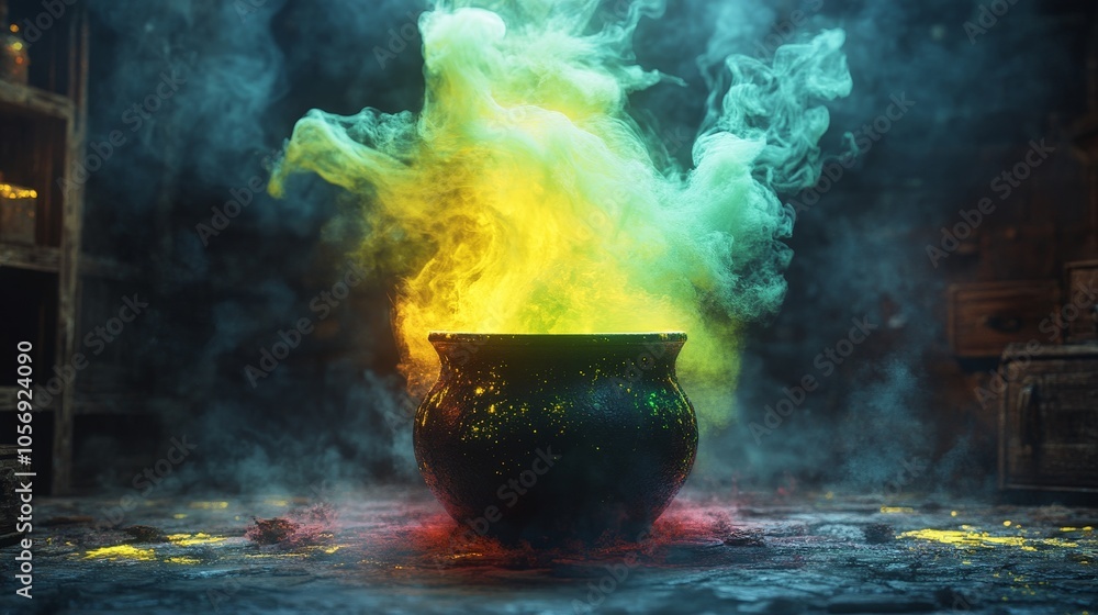 Witch's cauldron with green smoke isolated on white background Witch's cauldron with green smoke isolated on white background
