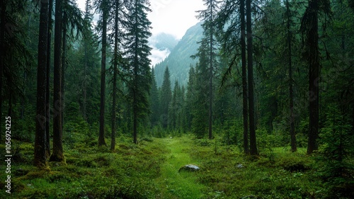 Majestic Pine Trees in Evergreen Forest: A Rich Natural Landscape Ready for Harvest