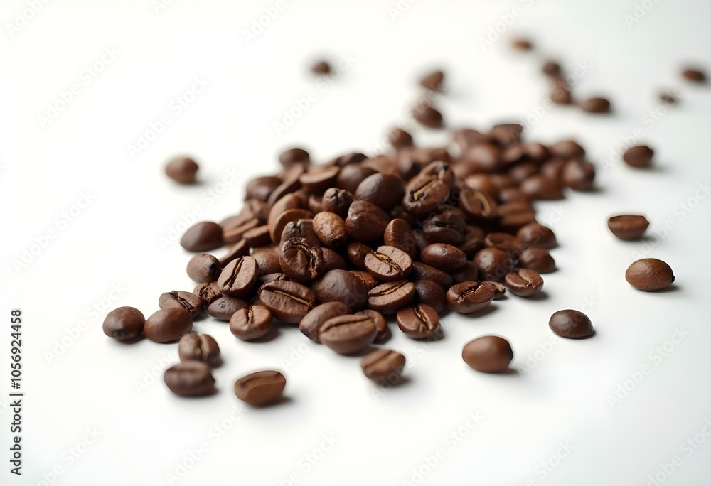 coffee beans are scattered on a white surface coffee beans are scattered on a white surface