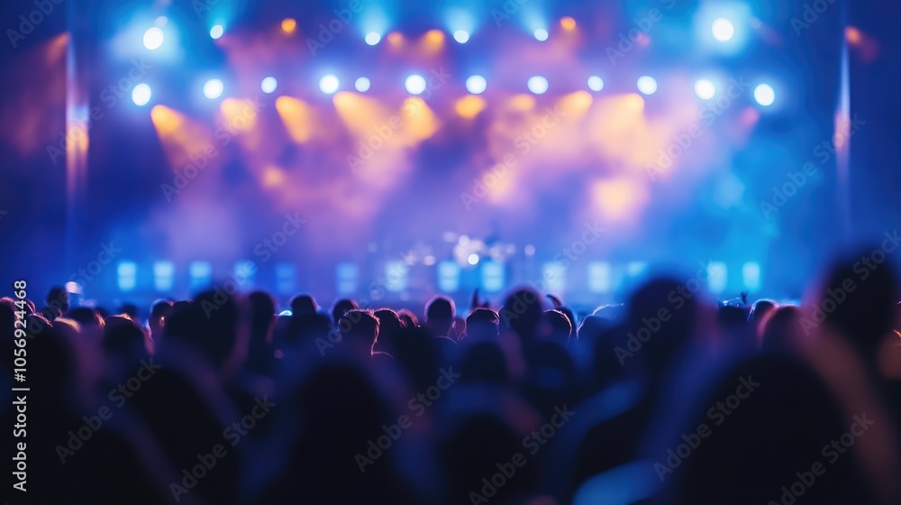 Silhouettes in motion concert audience enjoys the dazzling stage lights during a festival performance Silhouettes in motion concert audience enjoys the dazzling stage lights during a festival performance