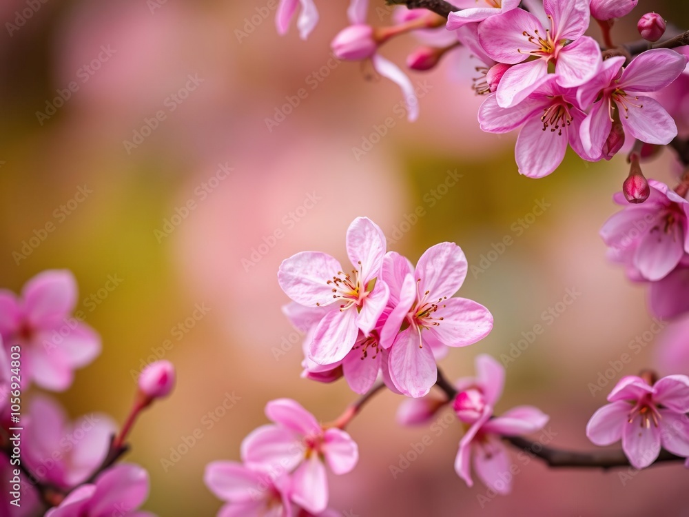 Fototapeta premium Vibrant pink background with delicate spring blossoms, delicate, background, blossoms