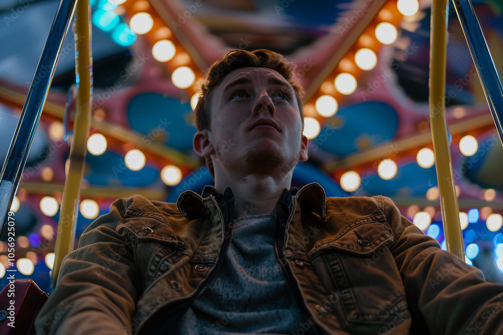 Generative AI Image of Young people friends Woman Man Enjoying Summer Fair with Colorful Amusement Park Background Generative AI Image of Young people friends Woman Man Enjoying Summer Fair with Colorful Amusement Park Background