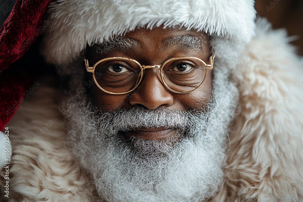 Portrait of a funny kind Black Santa Claus with frosted beard and glasses for Merry Christmas celebration, Generative AI Portrait of a funny kind Black Santa Claus with frosted beard and glasses for Merry Christmas celebration, Generative AI
