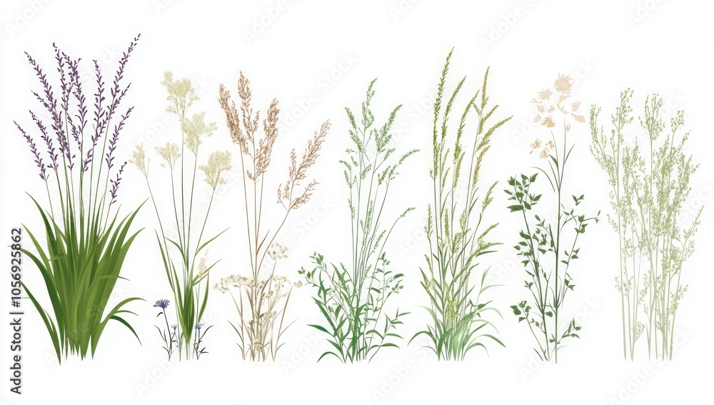 Beautiful Grass and Flowers Illustration Beautiful Grass and Flowers Illustration