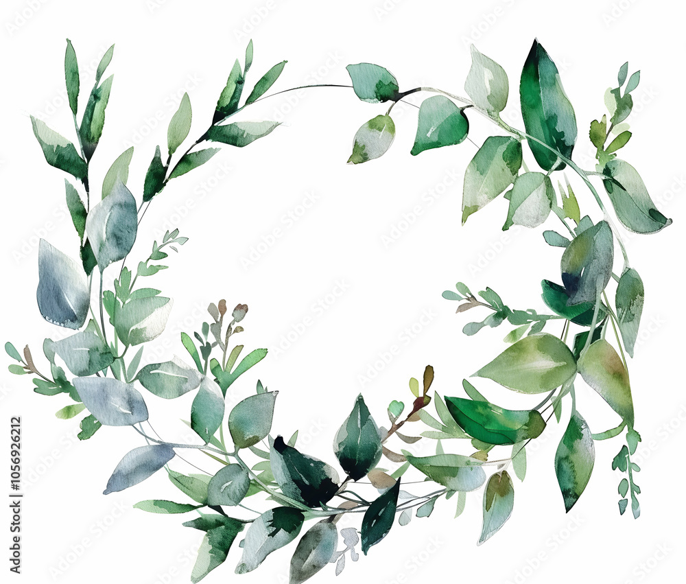 Watercolor winter greenery garland on a white background Watercolor winter greenery garland on a white background