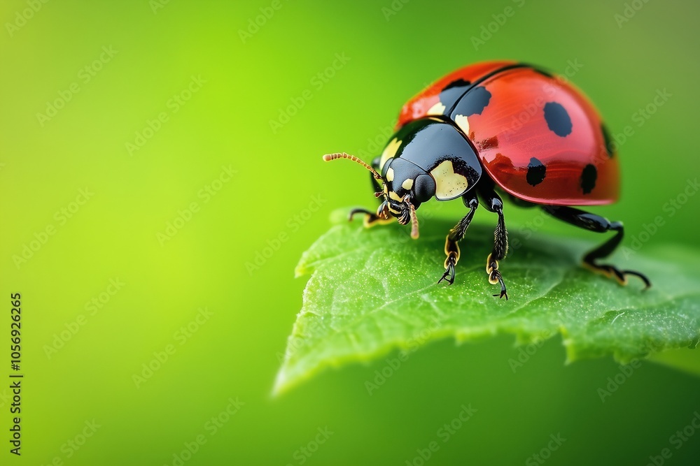 Fototapeta premium A ladybug is on a leaf