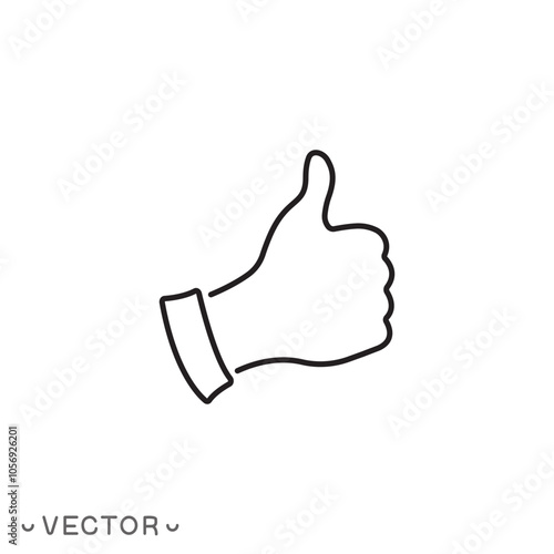 thumb up icon, thin line symbol isolated on white background, editable stroke eps 10 vector illustration