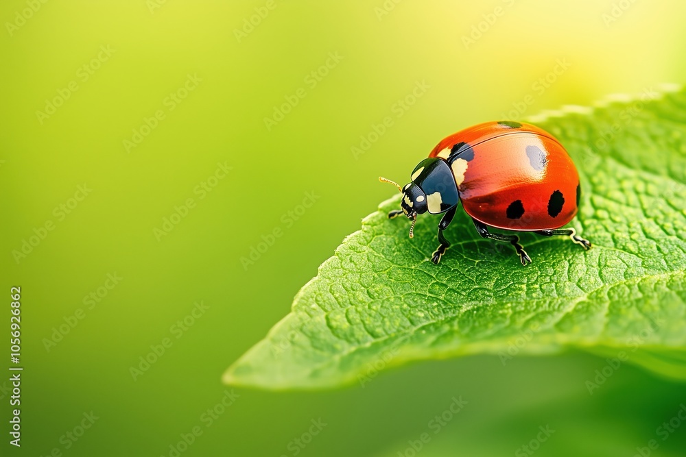 Fototapeta premium A ladybug is sitting on a leaf