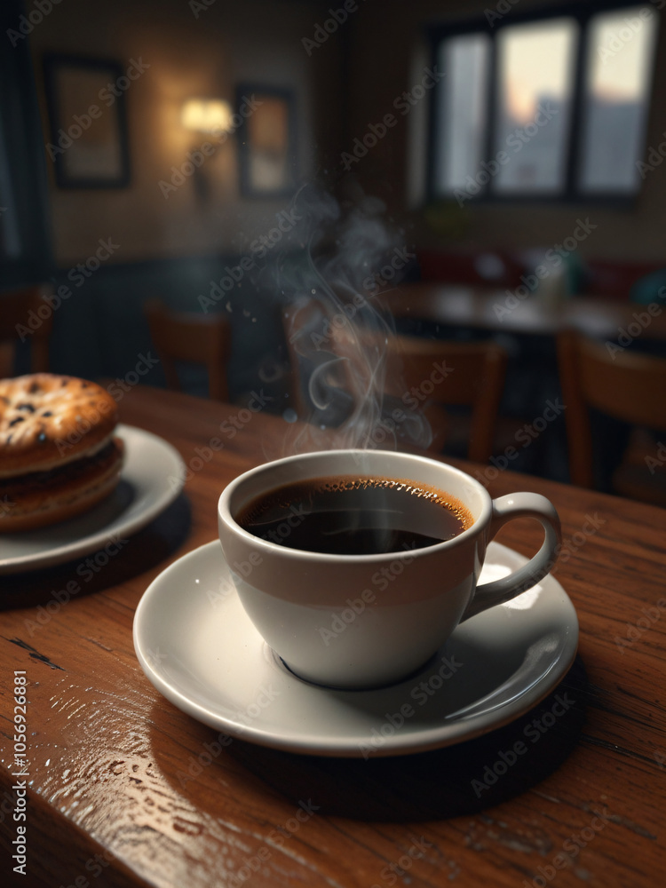 This cozy scene features a perfectly brewed coffee. This cozy scene features a perfectly brewed coffee.