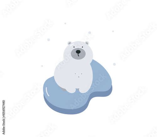 Print with cute polar bear. Winter design. Cartoon flat vector illustration on white background. For card, posters, stickers, banners, printing on the pack, printing on clothes, fabric, wallpaper.