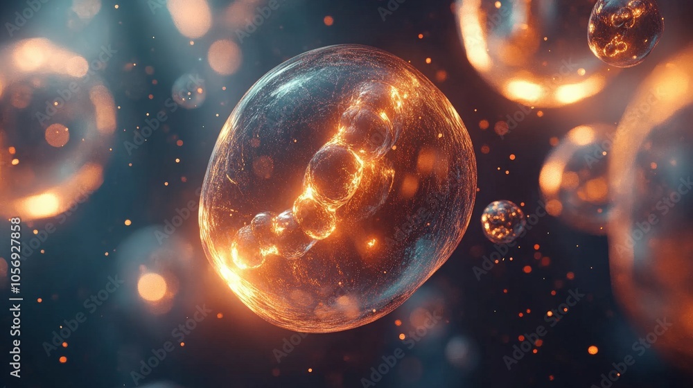 Fototapeta premium Glowing Human Cells Multiplying in Digital Rendering