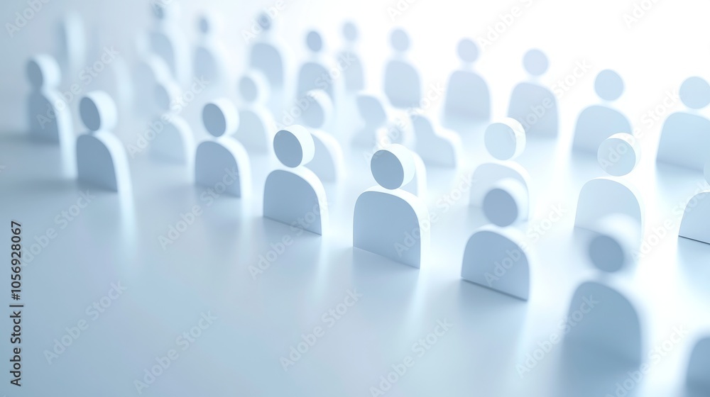 A group of abstract white figures representing people in a soft, minimalist style. Ideal for concepts of community and diversity. A group of abstract white figures representing people in a soft, minimalist style. Ideal for concepts of community and diversity.