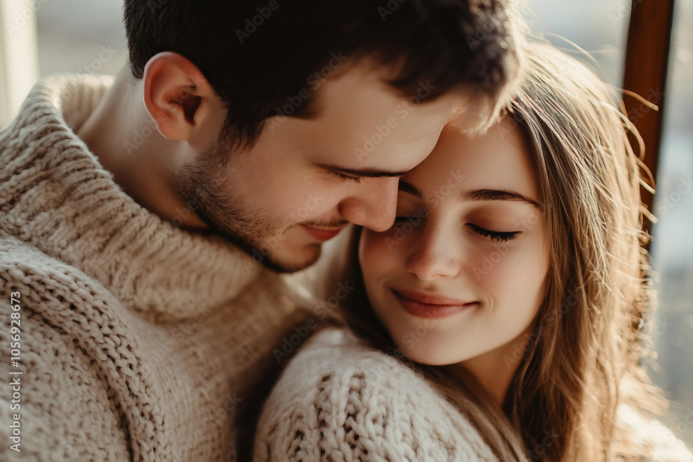Enamored couple is warming up by the fireplace and hugging generative ai Enamored couple is warming up by the fireplace and hugging generative ai