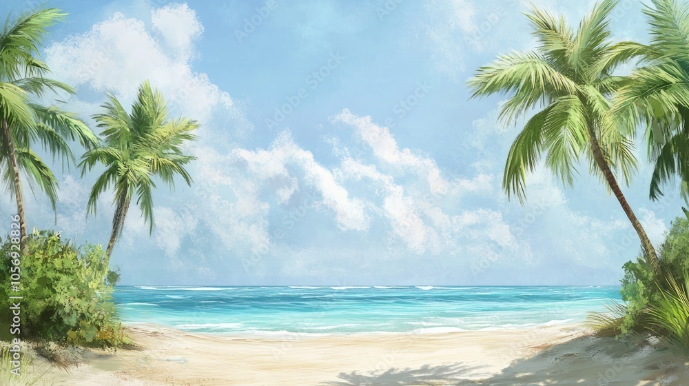Tropical beach backdrop featuring ample space for text Tropical beach backdrop featuring ample space for text