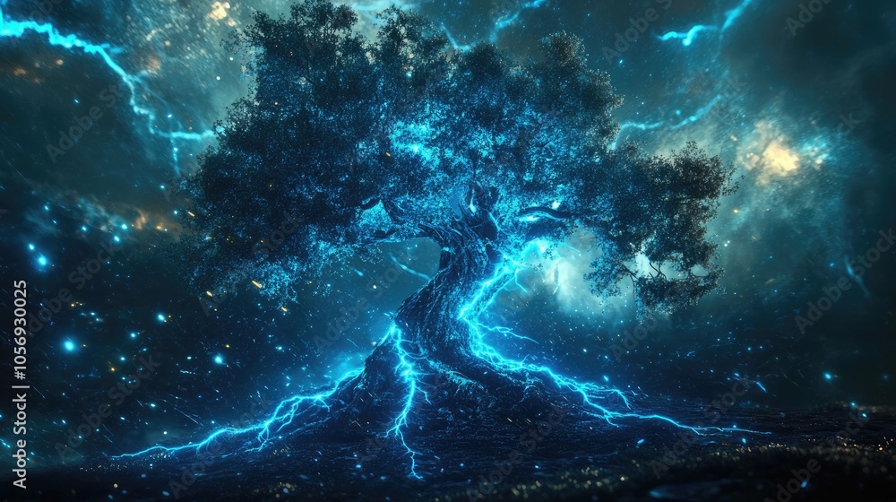 Enigmatic Luminescent Tree with Electric Currents Representing Vitality and Energy Enigmatic Luminescent Tree with Electric Currents Representing Vitality and Energy