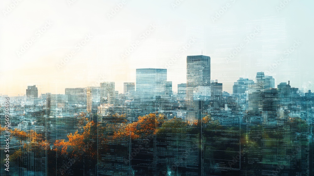 Abstract Cityscape with Overlaid Digital Data