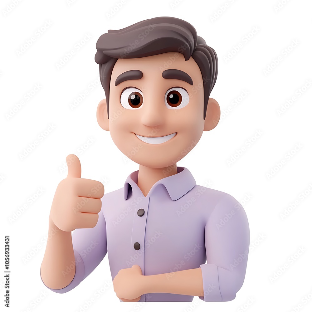 Cartoon employee giving a thumbs-up with a cheerful smile on a white background. Cartoon employee giving a thumbs-up with a cheerful smile on a white background.