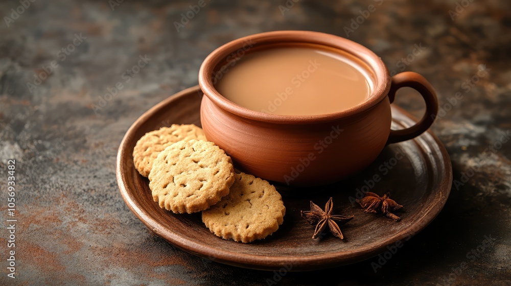 Warm Cup of Tea with Cookies on Rustic Table