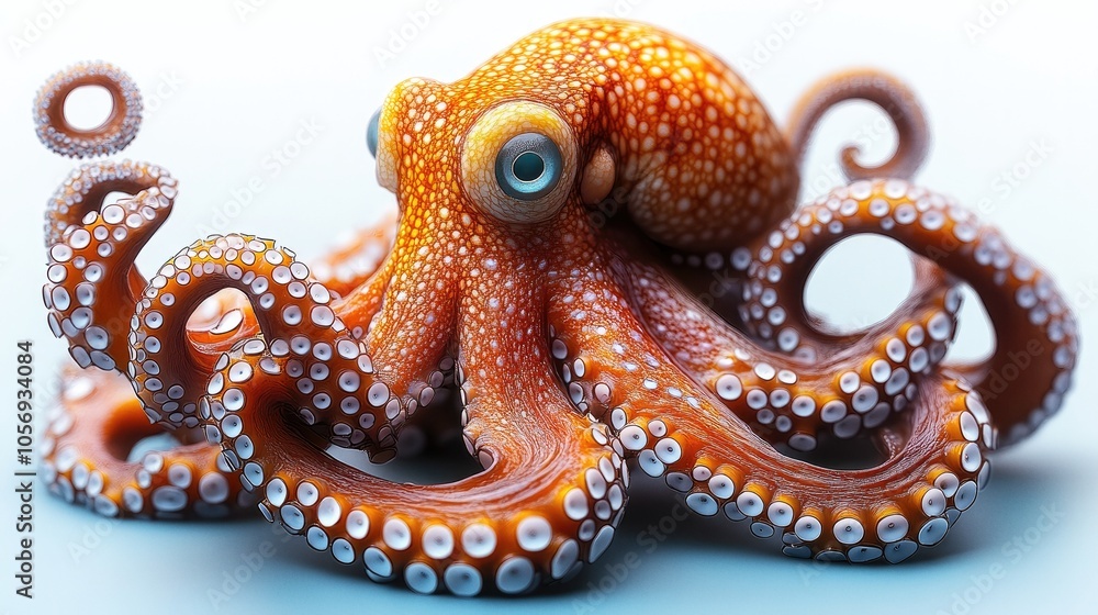 Orange cartoon octopus with long tentacles on deep sea background Orange cartoon octopus with long tentacles on deep sea background