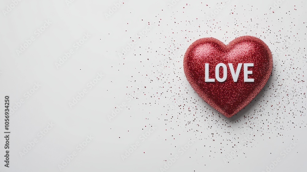 Glittering Red Heart Shaped 'LOVE' Symbol on Light Background Glittering Red Heart Shaped 'LOVE' Symbol on Light Background
