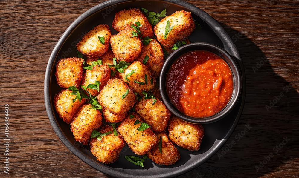 Crispy Fried Tater Tots with Zesty Dipping Sauce and Fresh Herbs Crispy Fried Tater Tots with Zesty Dipping Sauce and Fresh Herbs