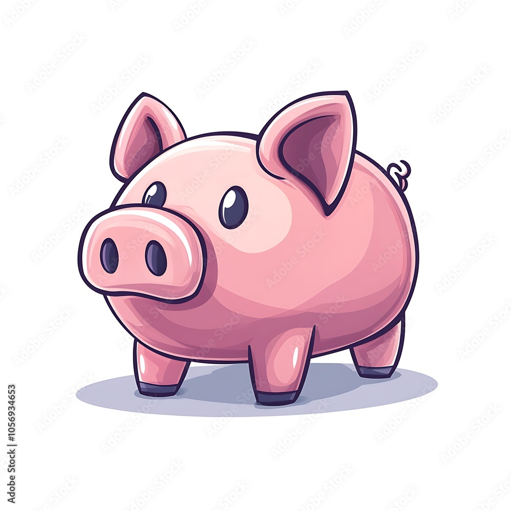 Cartoon money-saving piggy bank on a white background.