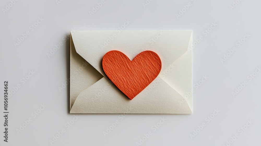 Love Letter: A Heart-Shaped Envelope on a White Background Love Letter: A Heart-Shaped Envelope on a White Background