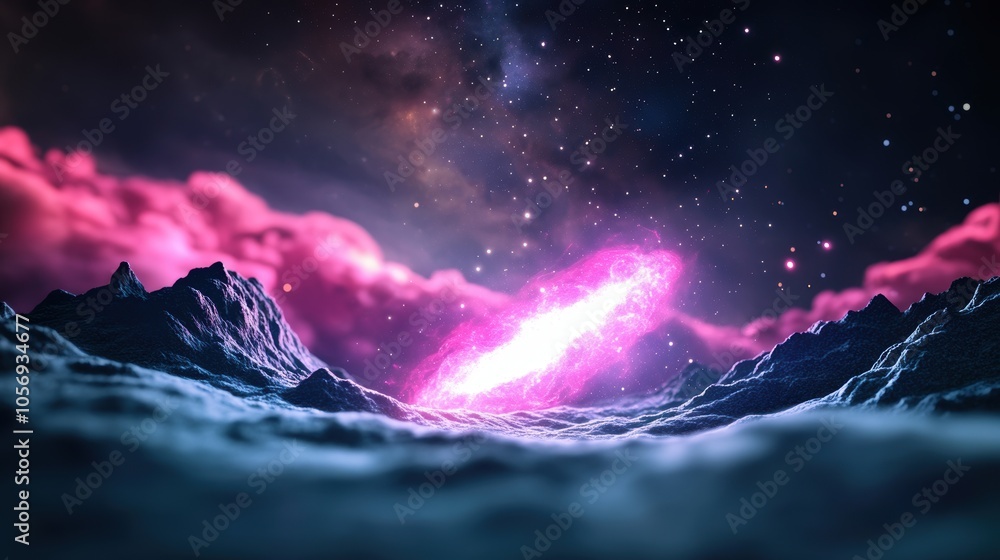 A cosmic dance of light and energy, revealing the interplay of quantum physics, interstellar matter, and the formation of galaxies.