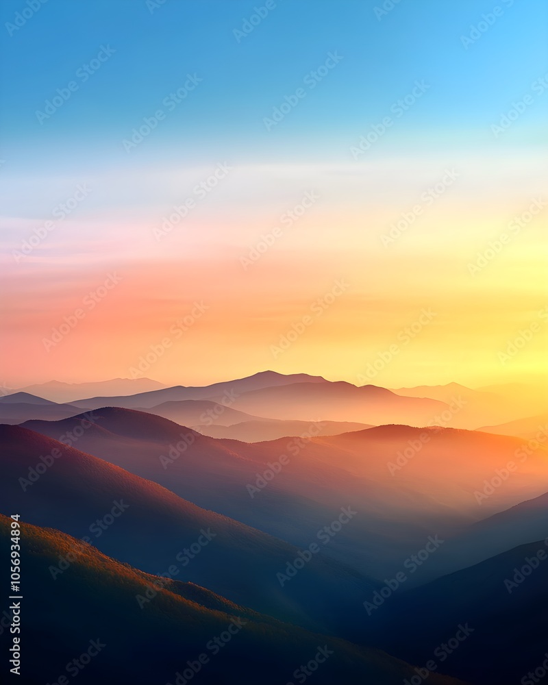 Serene mountain landscape at sunset with colorful sky Serene mountain landscape at sunset with colorful sky