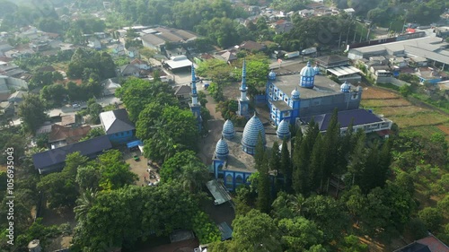 Batu Kembar Blue Mosque In The Morning Bogor Air Pollution Indonesia 4K 60FPS photo