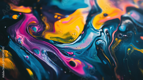 A vibrant abstract swirl of colors, featuring bold shades of blue, pink, and yellow, creating a captivating and fluid visual texture.