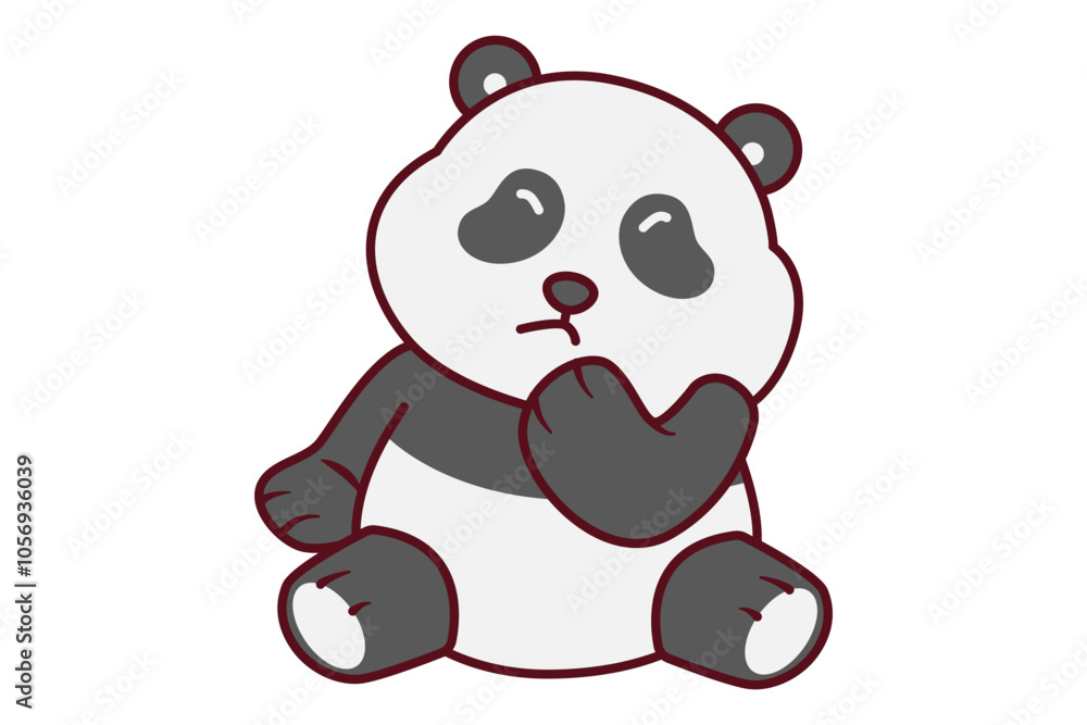 Cute Panda Thinking with Hand on His Chin Illustration Cute Panda Thinking with Hand on His Chin Illustration