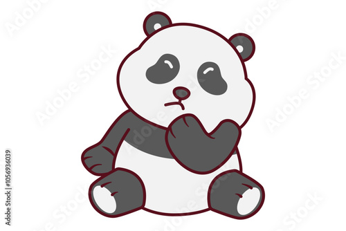 Cute Panda Thinking with Hand on His Chin Illustration