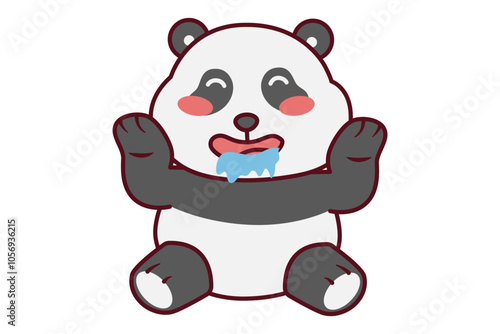 Cute Panda Drooling with Hands on Its Cheeks Illustration