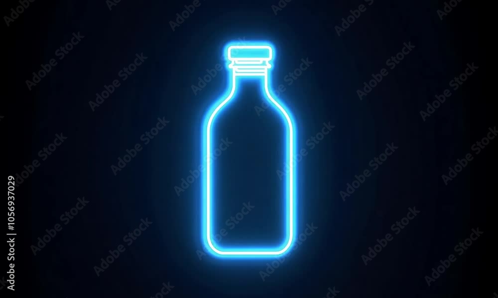 Glowing neon bottle icon on black background Glowing neon bottle icon on black background