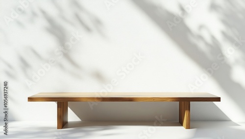 Modern Wooden Bench Against White Wall
