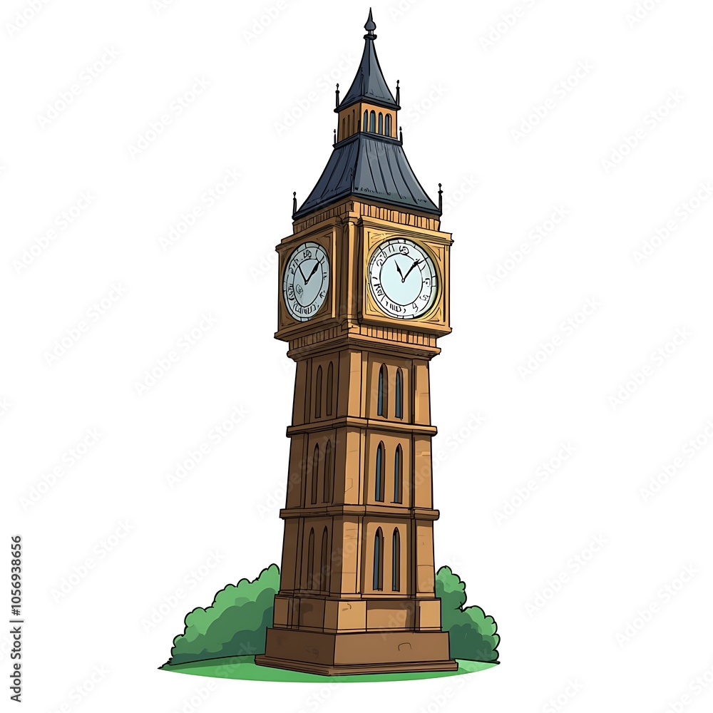 Photo &amp; Art Print A cartoon Big Ben clock tower on a white 