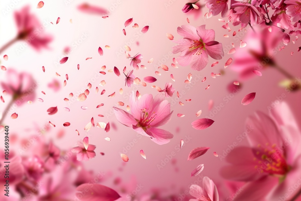 Falling Flowers. Pink Cherry Blossoms Falling Against a Soft Pink Background Falling Flowers. Pink Cherry Blossoms Falling Against a Soft Pink Background