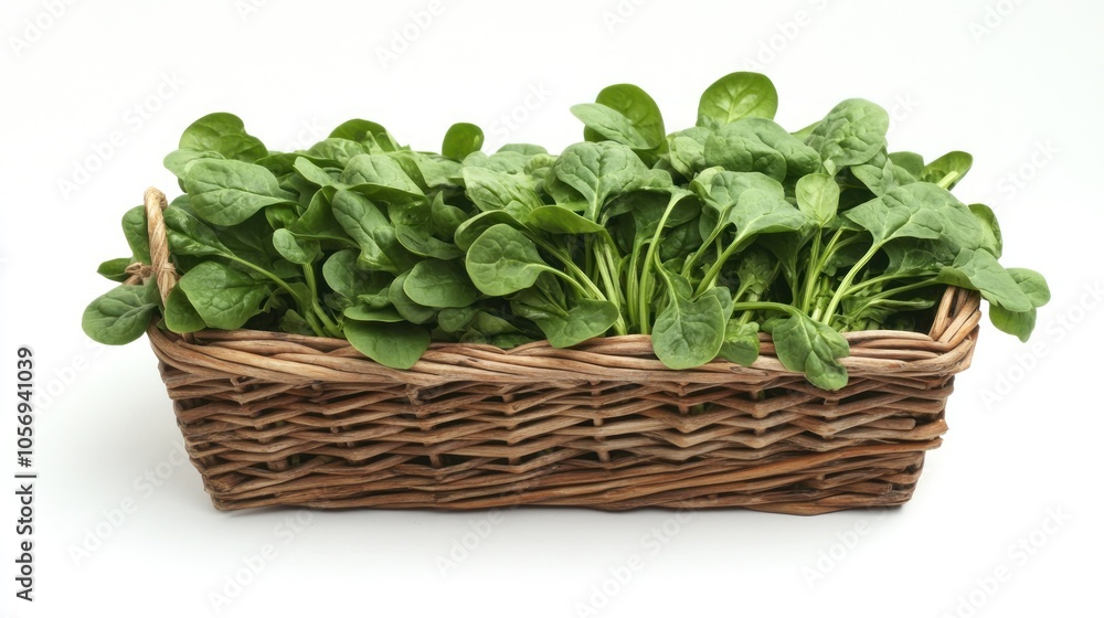 Fresh Spinach in a Wicker Basket Fresh Spinach in a Wicker Basket