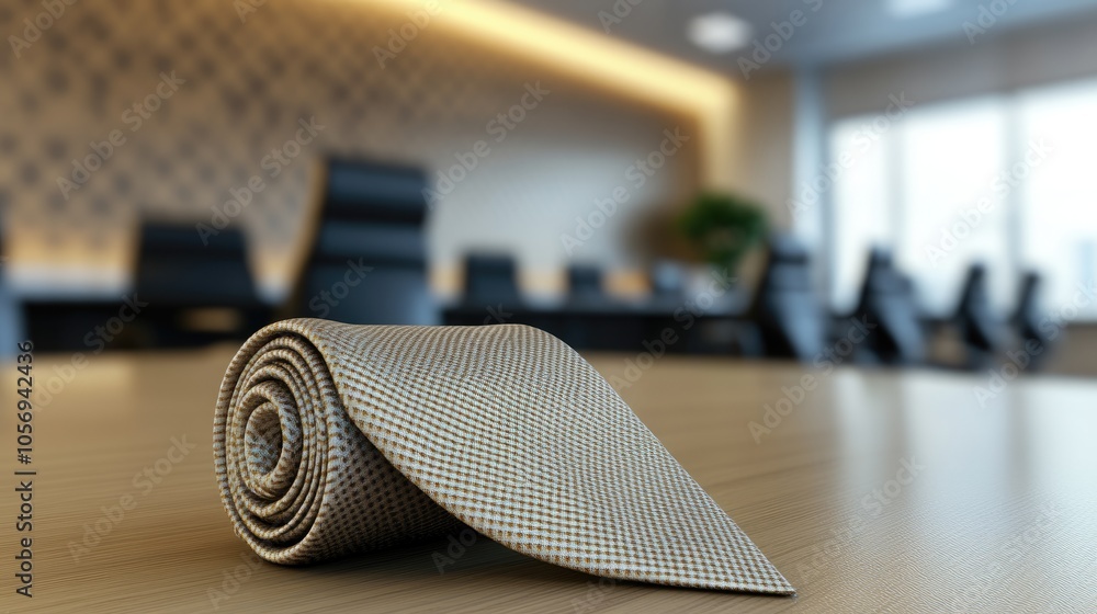 Elegant Tie on Conference Table in Modern Office Elegant Tie on Conference Table in Modern Office