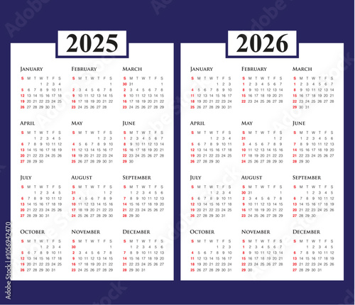 2025 2026 year calendar vector design template