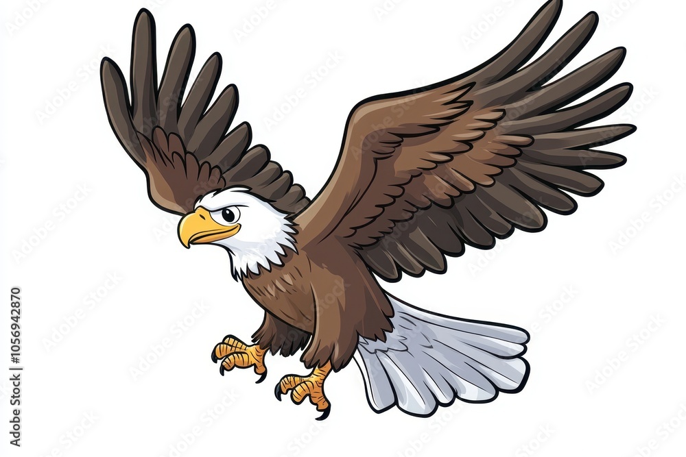 Charming cartoon eagle illustration with spread wings in a playful and colorful style inspired by children's animations. Charming cartoon eagle illustration with spread wings in a playful and colorful style inspired by children's animations.