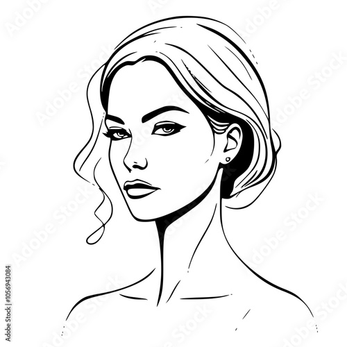  Vector image of a woman's portrait in minimalist  graphic style on a transparent background