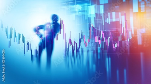 Wallpaper Mural Abstract financial analysis background with a silhouette and digital graphs representing market trends and data insights. Torontodigital.ca