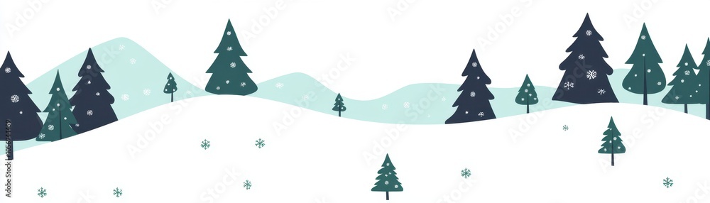 Naklejka premium Serene Snowy Landscape with Evergreen Forest