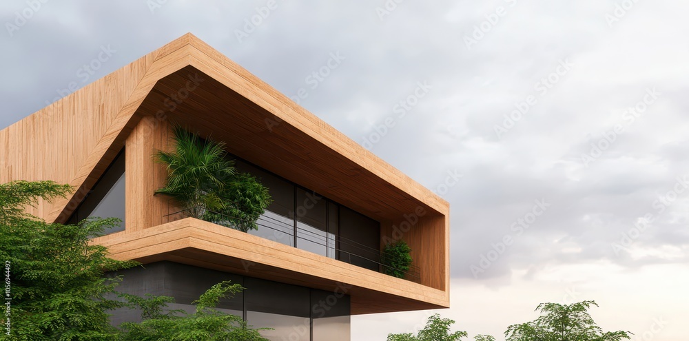 Fototapeta premium Modern Sustainable Architecture Showcasing Bold Geometric Forms and Eco-Friendly Design Principles